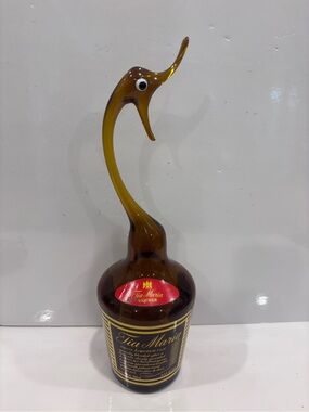 Tia Maria Decorative Amber Glass Bottle - Amber Brown bird decanter 13” England